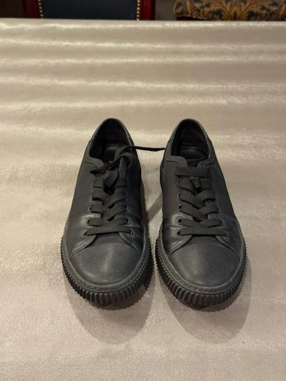 Authentic Prada Men's Leather Nylon Solid Black Stratus Sneaker